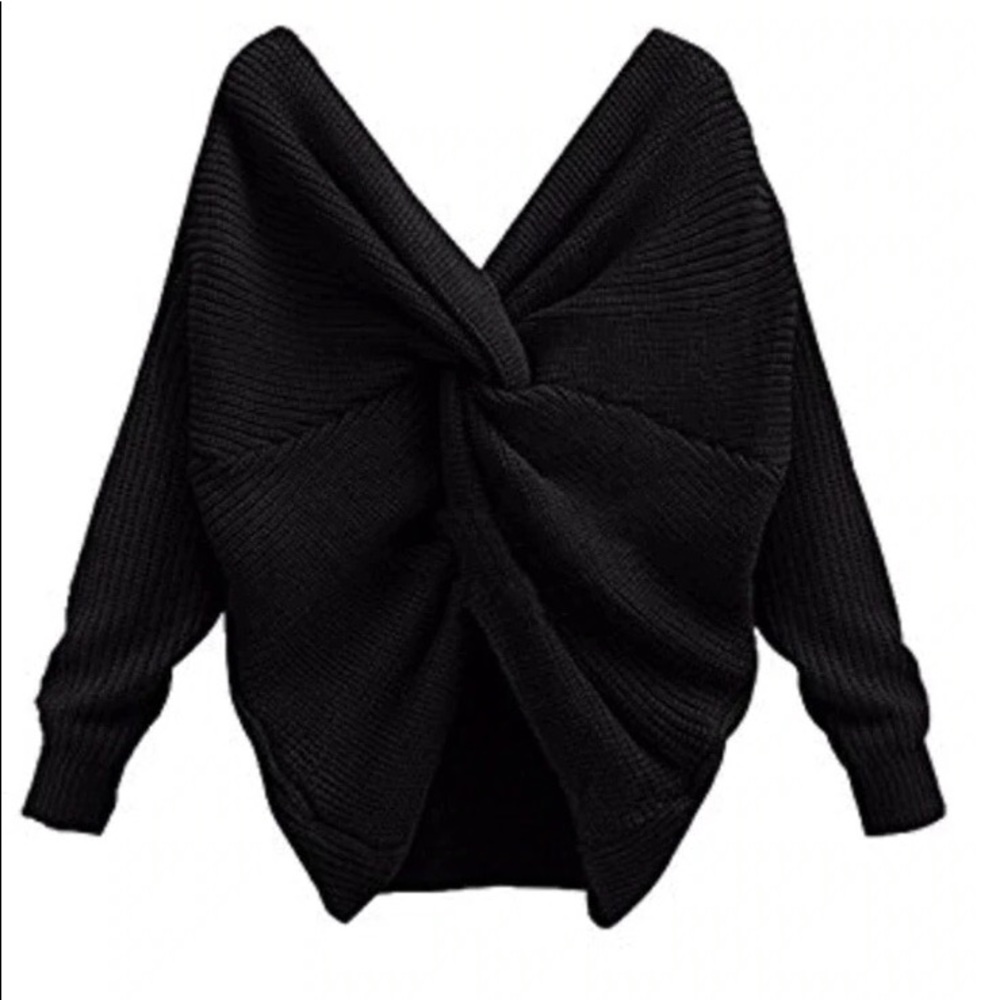 LAST 1 - NWT BLACK Tie Front/Back Sweater - Picture 5 of 6
